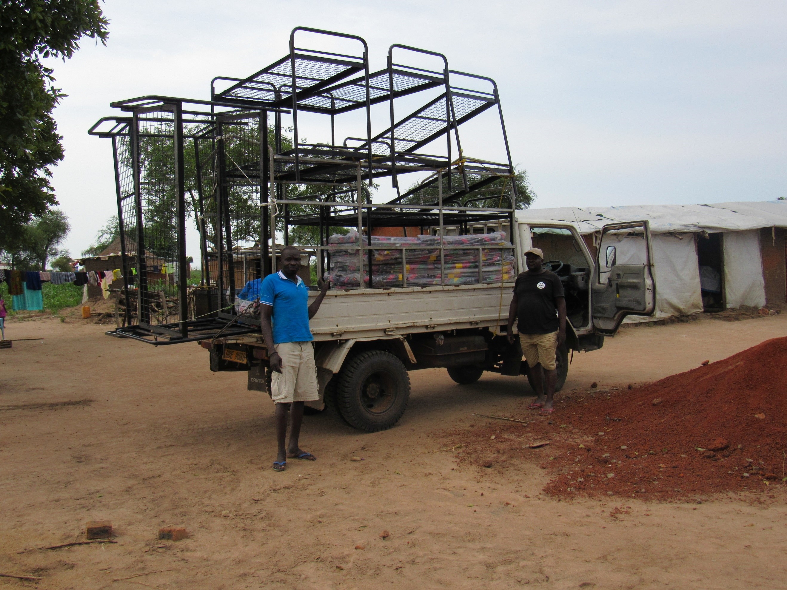 A truck loaded with bunk beds for the orphan homes